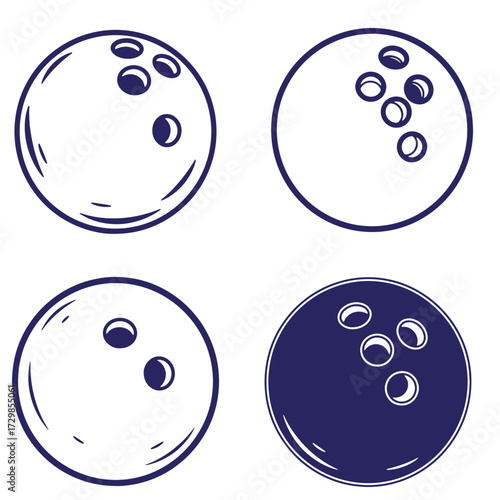 Vector illustration of bowling balls in various styles and color variations for sports designs
