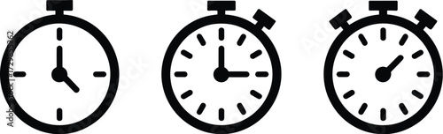Three simple stopwatch icons illustrating the concept of time and measurement.