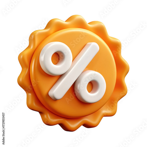 3d orange percentage discount symbol emblem isolated for marketing isolated on transparent background