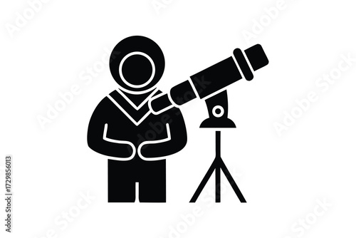 astronomer silhouette icon. Vector clipart black illustration design