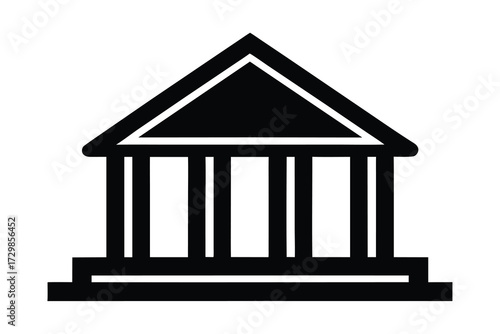 bank building silhouette icon. Vector clipart black illustration design