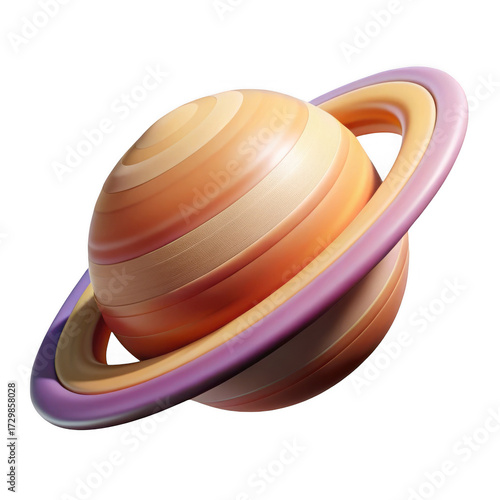 Vibrant ringed planet with swirling hues against a deep space backdrop isolated on transparent background
