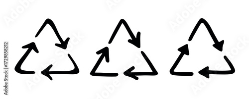 Set of hand drawn recycle arrow icon Recycling resources symbol Reuse of materials, zero waste, green environment, saving the planet