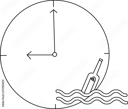 sketch of wall clock icon and floating bottle letter icon