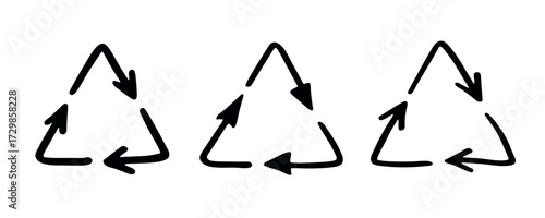 Set of hand drawn recycle arrow icon Recycling resources symbol Reuse of materials, zero waste, green environment, saving the planet