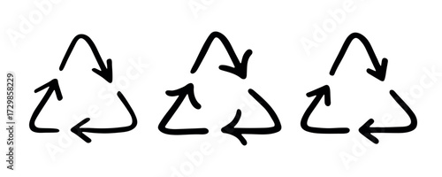 Set of hand drawn recycle arrow icon Recycling resources symbol Reuse of materials, zero waste, green environment, saving the planet