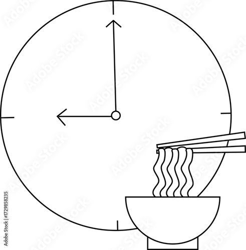 sketch of wall clock icon and bowl of noodles icon