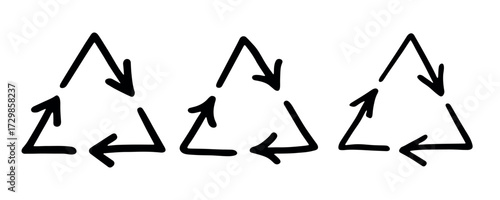 Set of hand drawn recycle arrow icon Recycling resources symbol Reuse of materials, zero waste, green environment, saving the planet