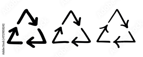 Set of hand drawn recycle arrow icon Recycling resources symbol Reuse of materials, zero waste, green environment, saving the planet