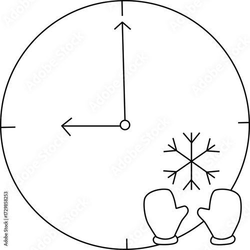 sketch of wall clock icon and snow glove icon