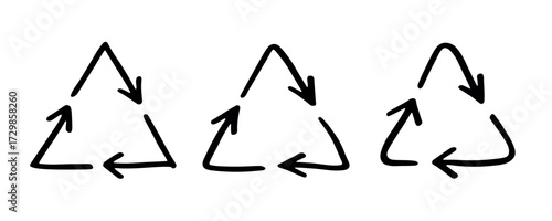 Set of hand drawn recycle arrow icon Recycling resources symbol Reuse of materials, zero waste, green environment, saving the planet