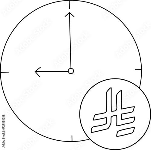 sketch of wall clock icon and Arab riyal coin icon