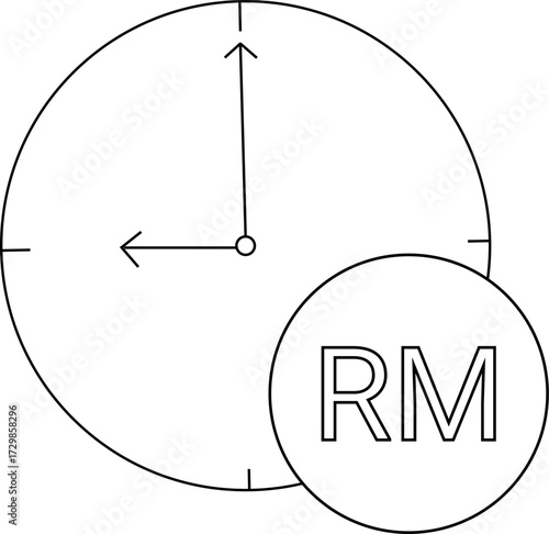 sketch of wall clock icon and Malaysian ringgit coin icon