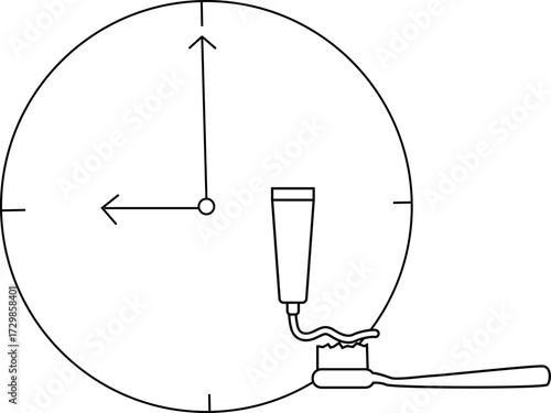 sketch of wall clock icon and toothpaste and toothbrush icon