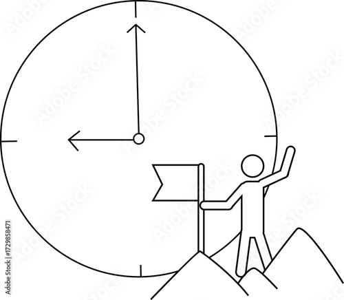 sketch of wall clock icon and mountain climbing icon