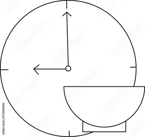 sketch of wall clock icon and bowl icon