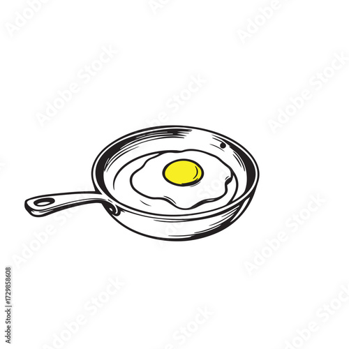 Fried egg in pan sketch vector design concept illustration.