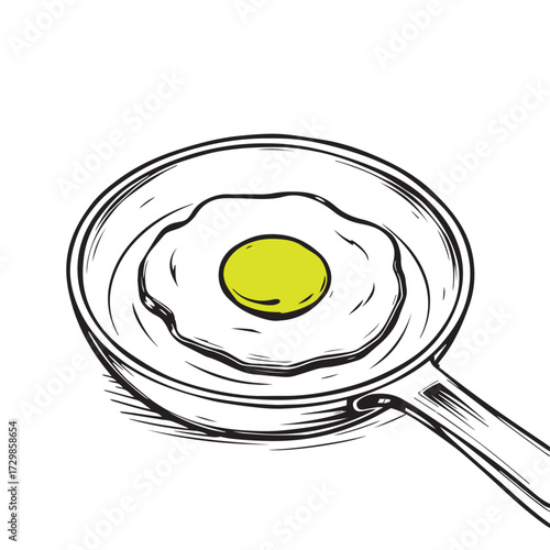 Fried egg in pan sketch vector design concept illustration.