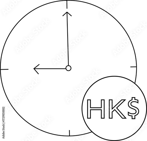 sketch of wall clock icon and Hong Kong dollar icon
