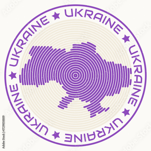 Ukraine map with round title. Country shape rings. Ukraine text around the country boundary shape. Stylish vector illustration.