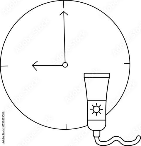 sketch of wall clock icon and sunscreen cream icon