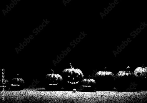 Halloween pumpkin in the dark in retro dotwork style. Mysterious Halloween Jack in vintage style.