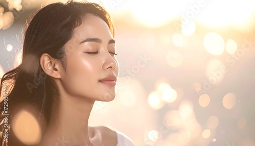 Woman with serene expression. Soft light