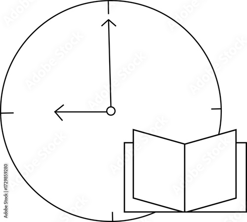 sketch of wall clock icon and open book icon