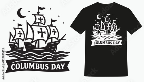 Columbus Day Three Ships T-Shirt, Niña Pinta Santa María Silhouette T-Shirt, Columbus Historic Ships Voyage T-Shirt, Nautical Three Ships Columbus T-Shirt