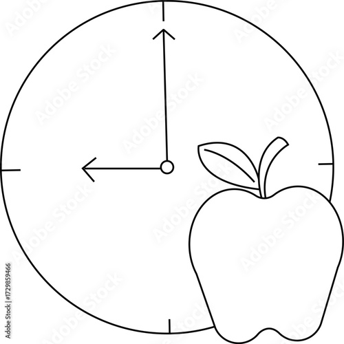 sketch of wall clock icon and apple icon