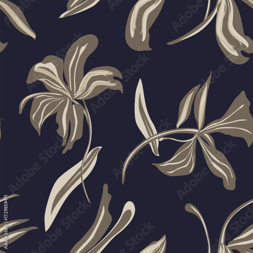 Neutral Colour Abstract Floral Seamless Pattern Design