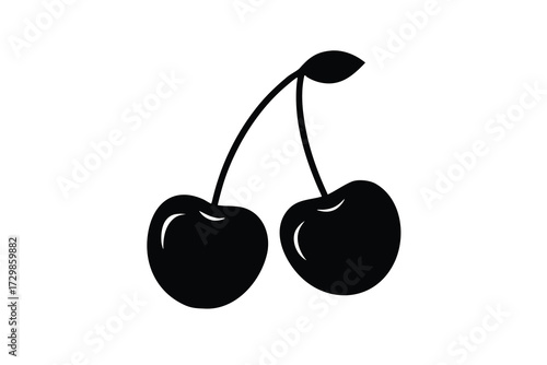 cherry silhouette icon. Vector clipart black illustration design
