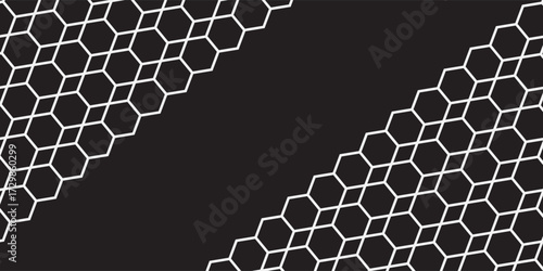 Vector metal hexagonal grid background. Black metal texture steel background. Perforated sheet metal. Black technical background. 3D realistic vector .i