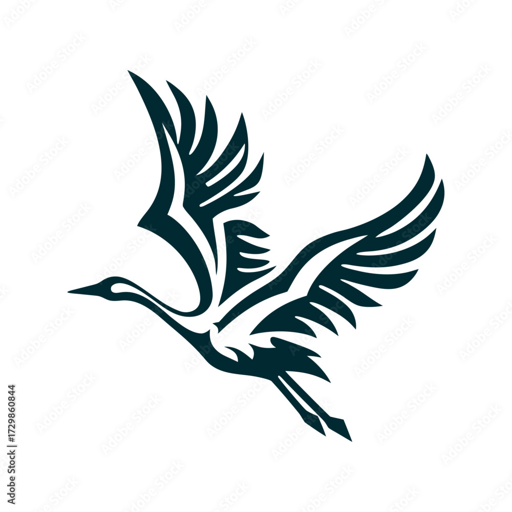 Obraz premium Abstract Crane: Longevity Symbol for Respect for the Aged Day Respect for the Aged Day Keiro no Hi Abstract crane in flight symbolising longevity with sharp angular wings