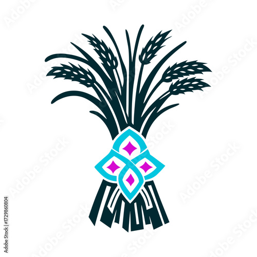 Labour Thanksgiving Day Kinro Kansha no Hi Rice seedling bundle tied with a flat geometric ribbon Labour Thanksgiving Rice Sheaf Graphic Icon