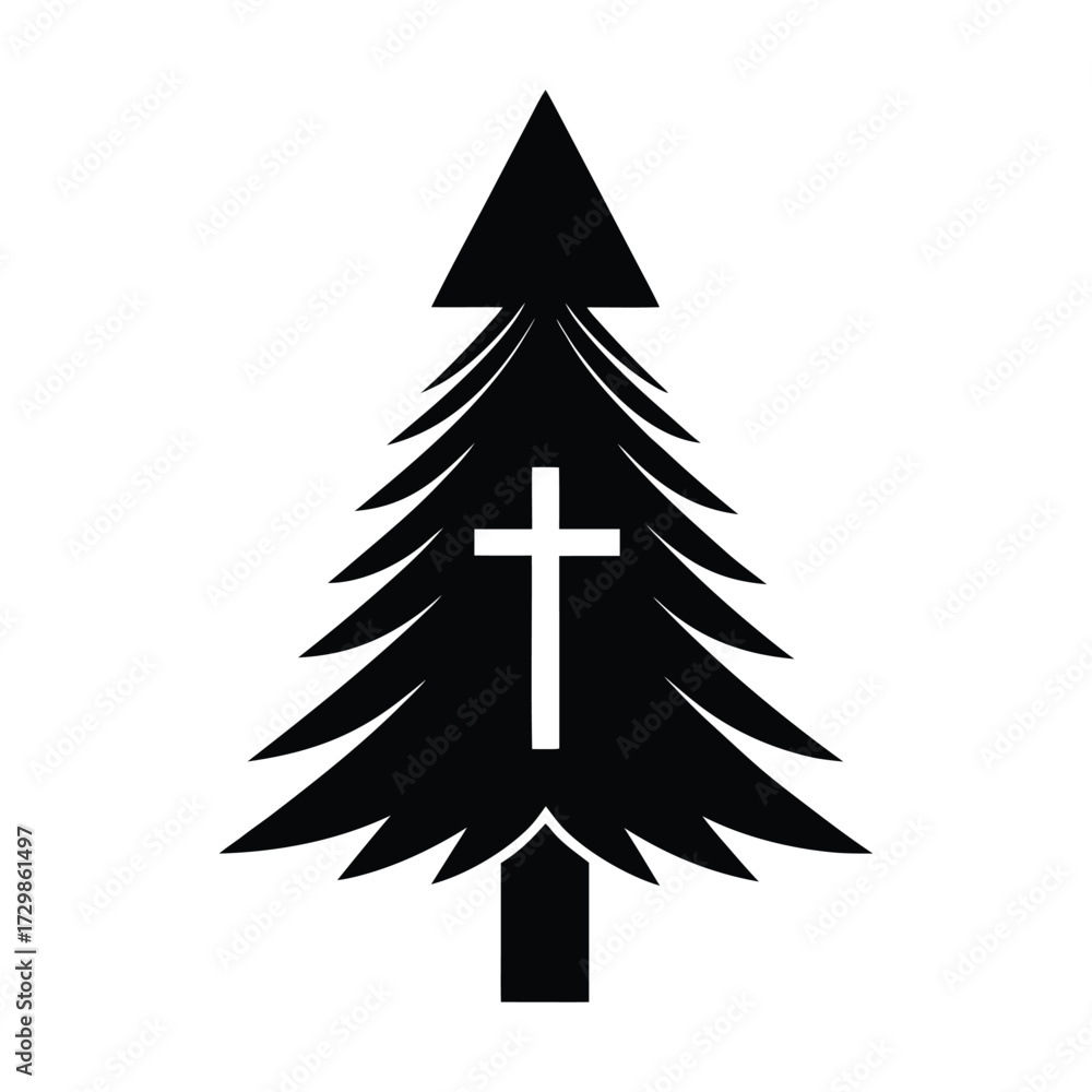 Obraz premium Cross Silhouette Inside Christmas Tree Outline