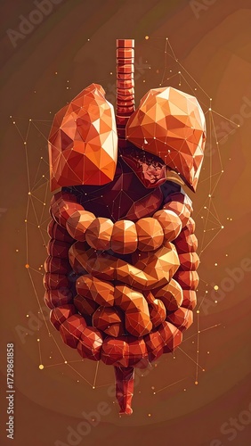 Low-polygonal model of human digestive and respiratory systems