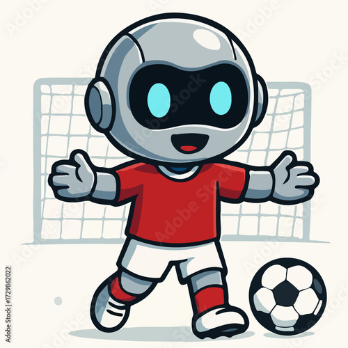 Robot Striker in Front of Goal — Futuristic Football Mascot