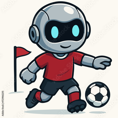 Friendly Robot Kicker with Corner Flag — Tech Soccer Character