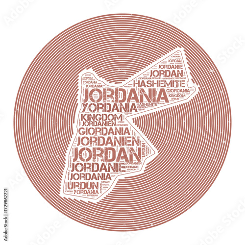 Jordan Vector Image. Country round logo design. Jordan poster in circular arcs and wordcloud style. Amazing vector illustration.