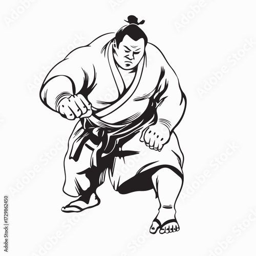 Sumo Fighter Kimono Martial Arts Pose Vector Illustration on white background