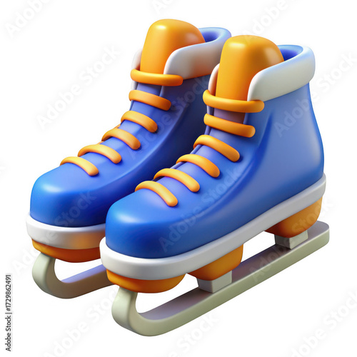 Pair of blue and orange ice skates ready for winter sports fun isolated on transparent background