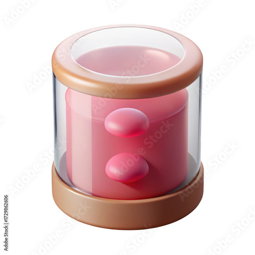 Close-up of a pink hourglass with wooden base and transparent lid isolated on transparent background