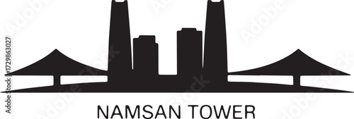 Namsan Tower Skyline Silhouette in Seoul South Korea. Landmark and Cityscape Black Icon
