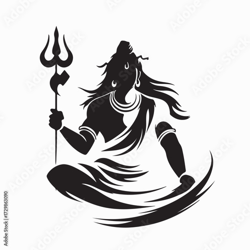 Spiritual Lord Shiva Cosmic Energy Vector Silhouette on white background