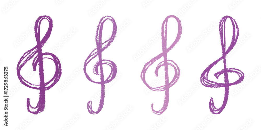 Fototapeta premium Set of treble clef doodle. Hand drawn musical symbol. Single element for print, web, design, decor, logo