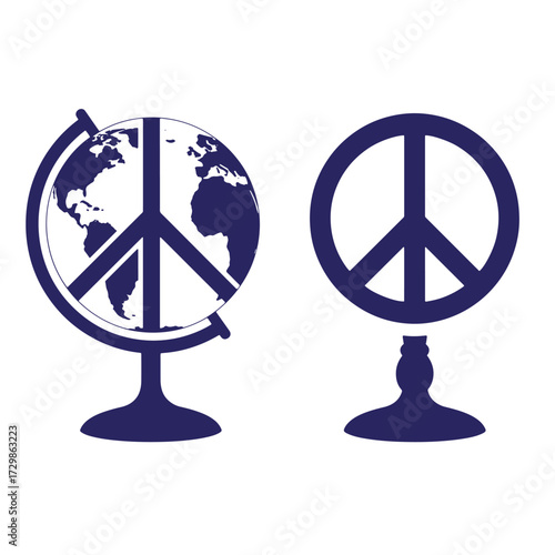 Peace on earth concept with globe and peace symbol representing global harmony