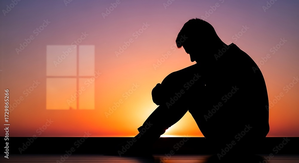 Fototapeta premium Lonely Silhouette Figure at Sunset.