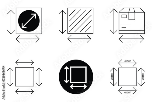 Height and weight line editable icon set. Contains icons such as size, parameter, area, diameter, meter, distance, width, radius and more. Square area measure line icon. Vector illustration. 