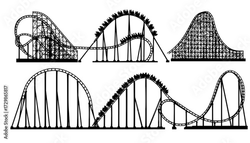 Thrilling Roller Coaster Silhouette Illustration for Amusement Park Designs
